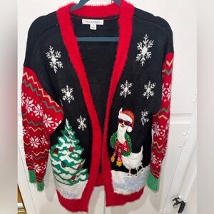 Nine Street Festive Llama Cardigan - Black and Red